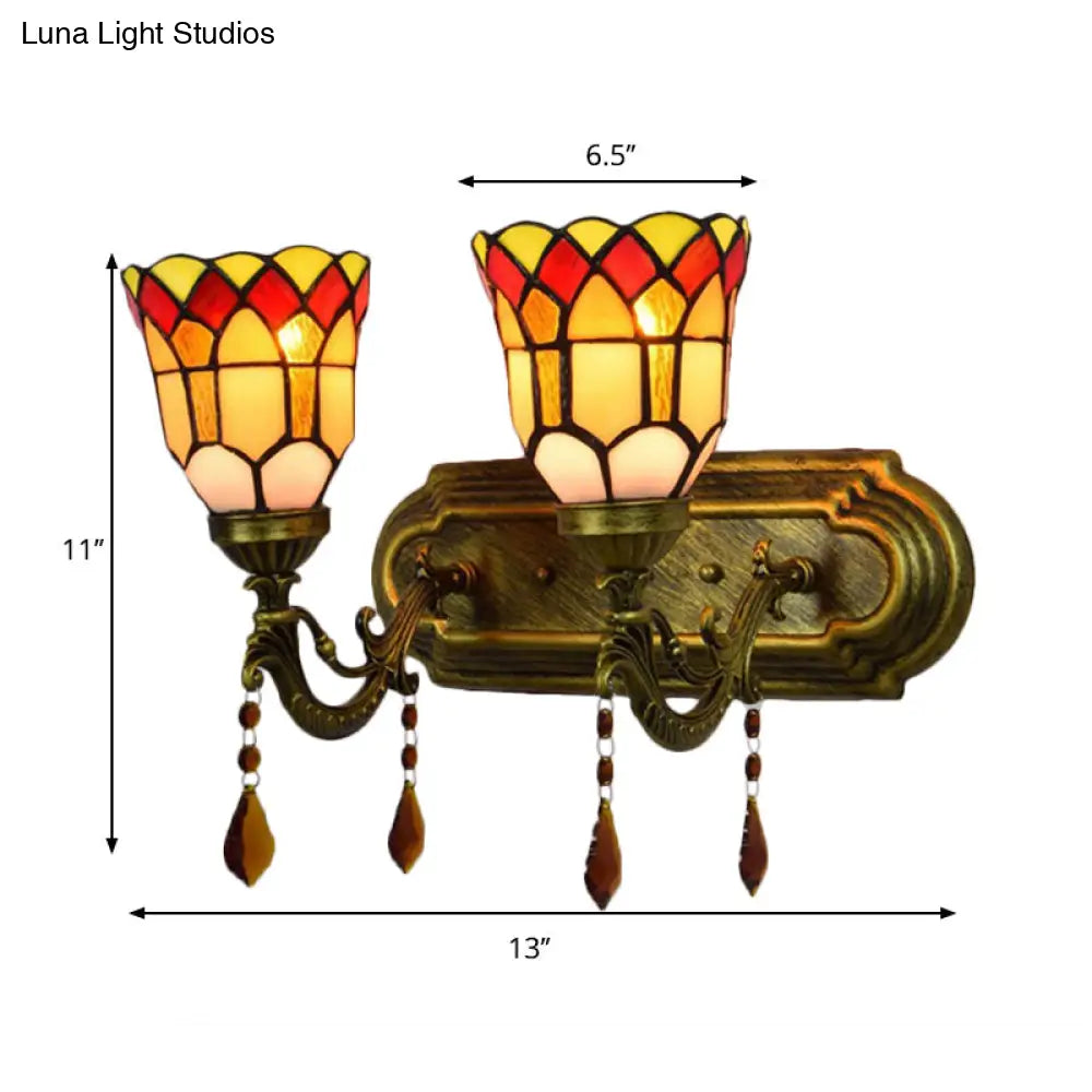 Traditional Tiffany Wall Light with Agate Stained Glass and Dual Heads for Foyer Stair Bell