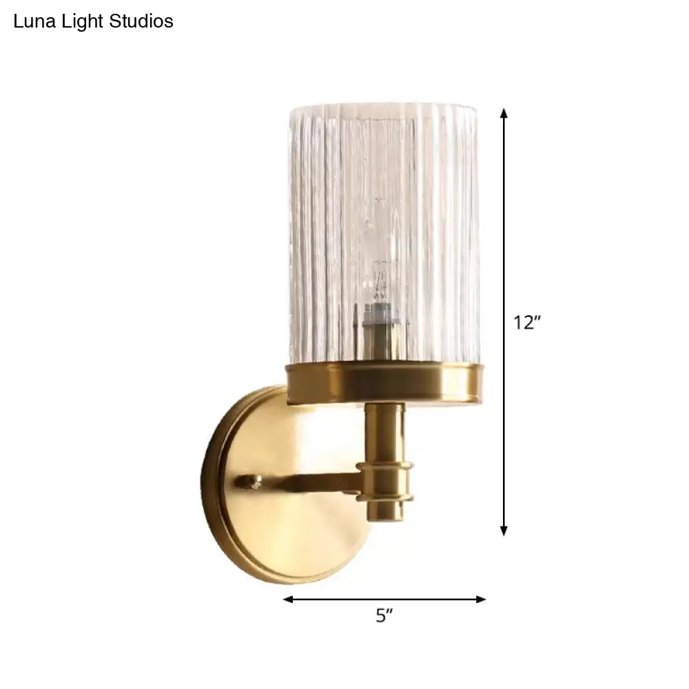 Traditional Wall-mounted Cylinder Lamp with Transparent Glass Sconce in Brown/Gold, Perfect for Bedside Lighting