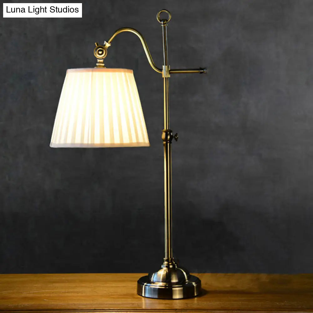 Traditional White Bedroom Desk Lamp with Barrel Fabric Shade - 1 Light Study Light