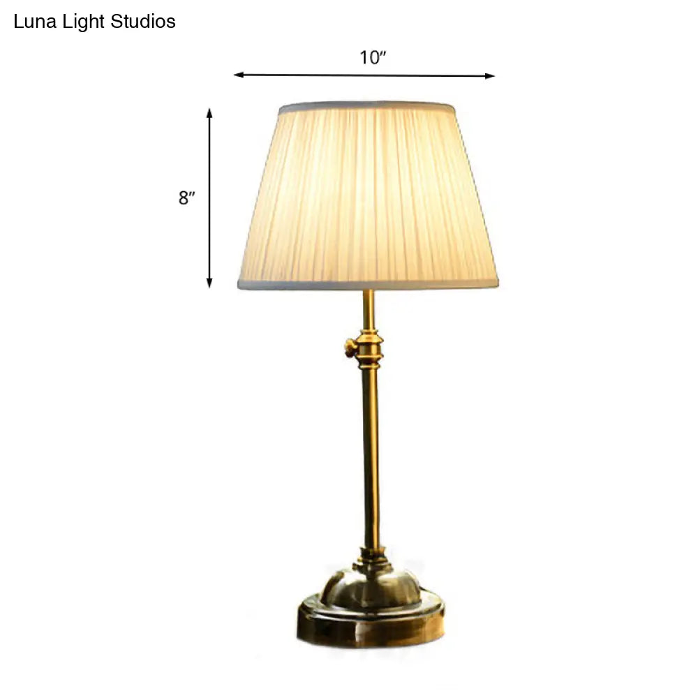 Traditional White Bedroom Desk Lamp with Barrel Fabric Shade - 1 Light Study Light