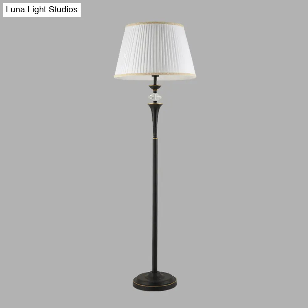 Traditional White Bucket Pleated Fabric Floor Lamp, Stand Up Lighting for Living Room