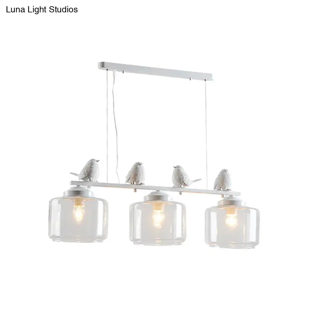 Decorbites traditional white bird pendant light with three clear glass shades and metal frame for dining room decor