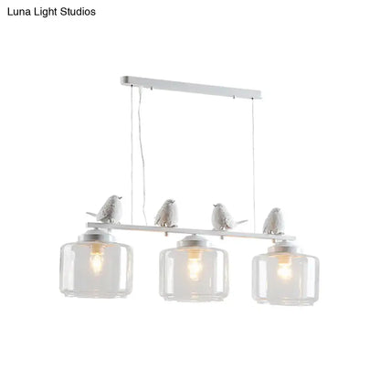 Decorbites traditional white bird pendant light with three clear glass shades and metal frame for dining room decor