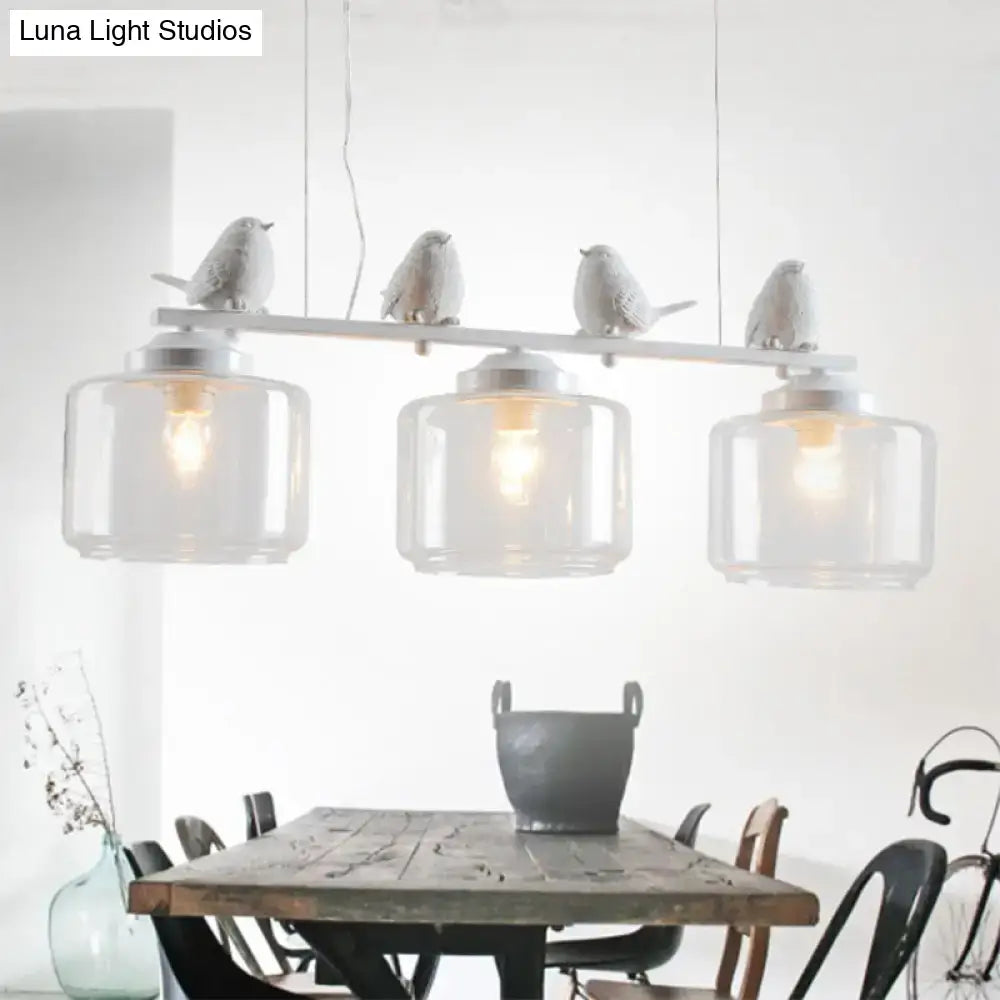 Decorbites traditional white bird-themed pendant light with clear glass shades and metallic fixtures for dining room decor