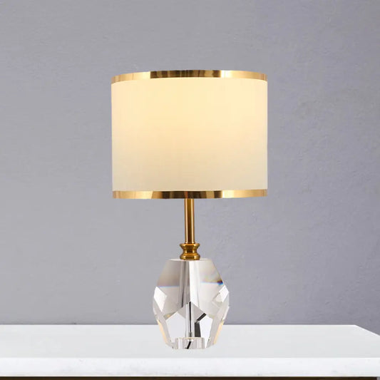 Traditional White Crystal Table Lamp with Fabric Shade - Elegant Nightstand Light