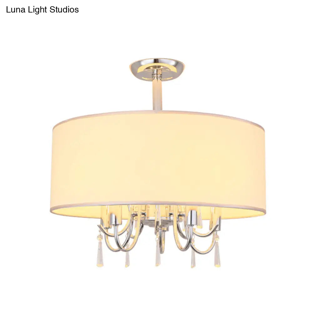 Traditional White Drum Ceiling Light with 5 Paper Semi-Flush-Mounted Bedroom Fixtures