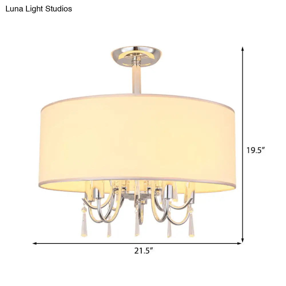 Traditional White Drum Ceiling Light with 5 Paper Semi-Flush-Mounted Bedroom Fixtures