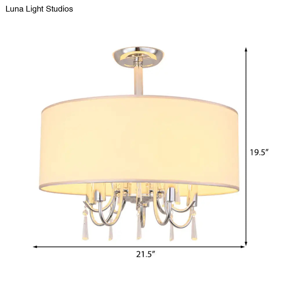 Traditional White Drum Ceiling Light with 5 Paper Semi-Flush-Mounted Bedroom Fixtures