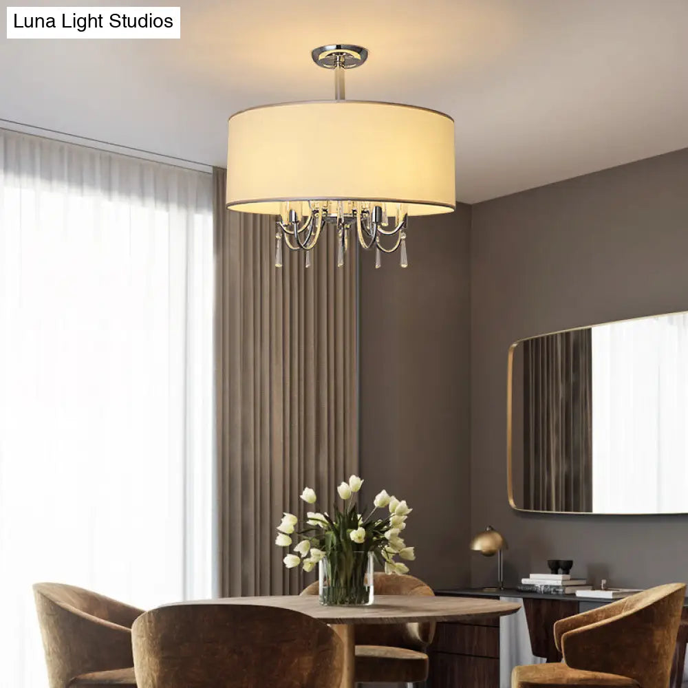 Traditional White Drum Ceiling Light with 5 Paper Semi-Flush-Mounted Bedroom Fixtures