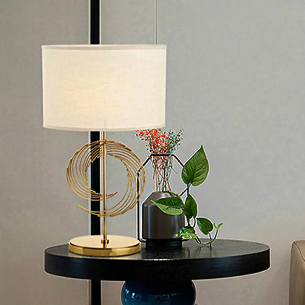 Traditional White Drum Desk Lamp - 1 Head Reading Light with Metal Base
