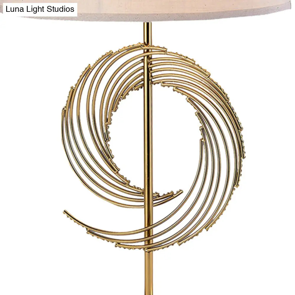 Traditional White Drum Desk Lamp - 1 Head Reading Light with Metal Base