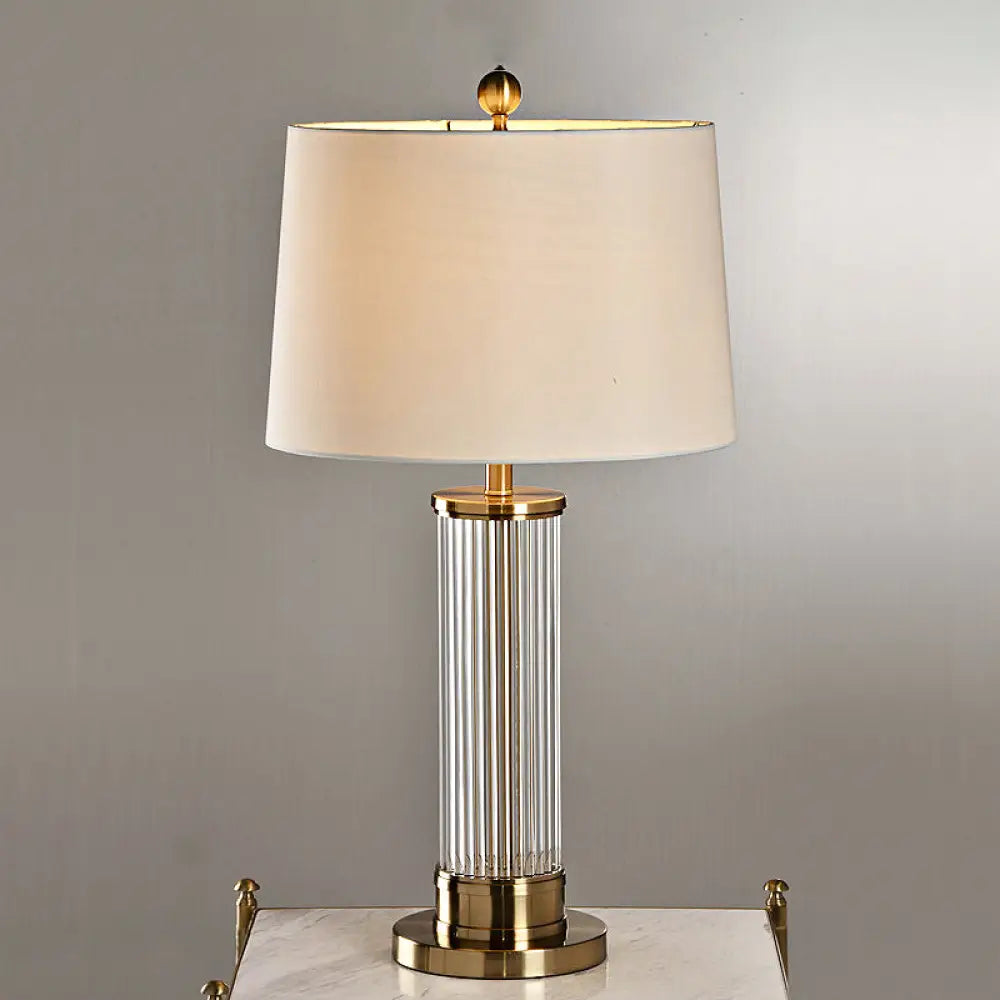 Traditional White Fabric Drum Task Lamp, Perfect for Bedroom Reading, 14"/15" Wide"