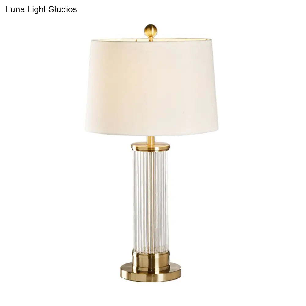 Traditional White Fabric Drum Task Lamp, Perfect for Bedroom Reading, 14"/15" Wide"