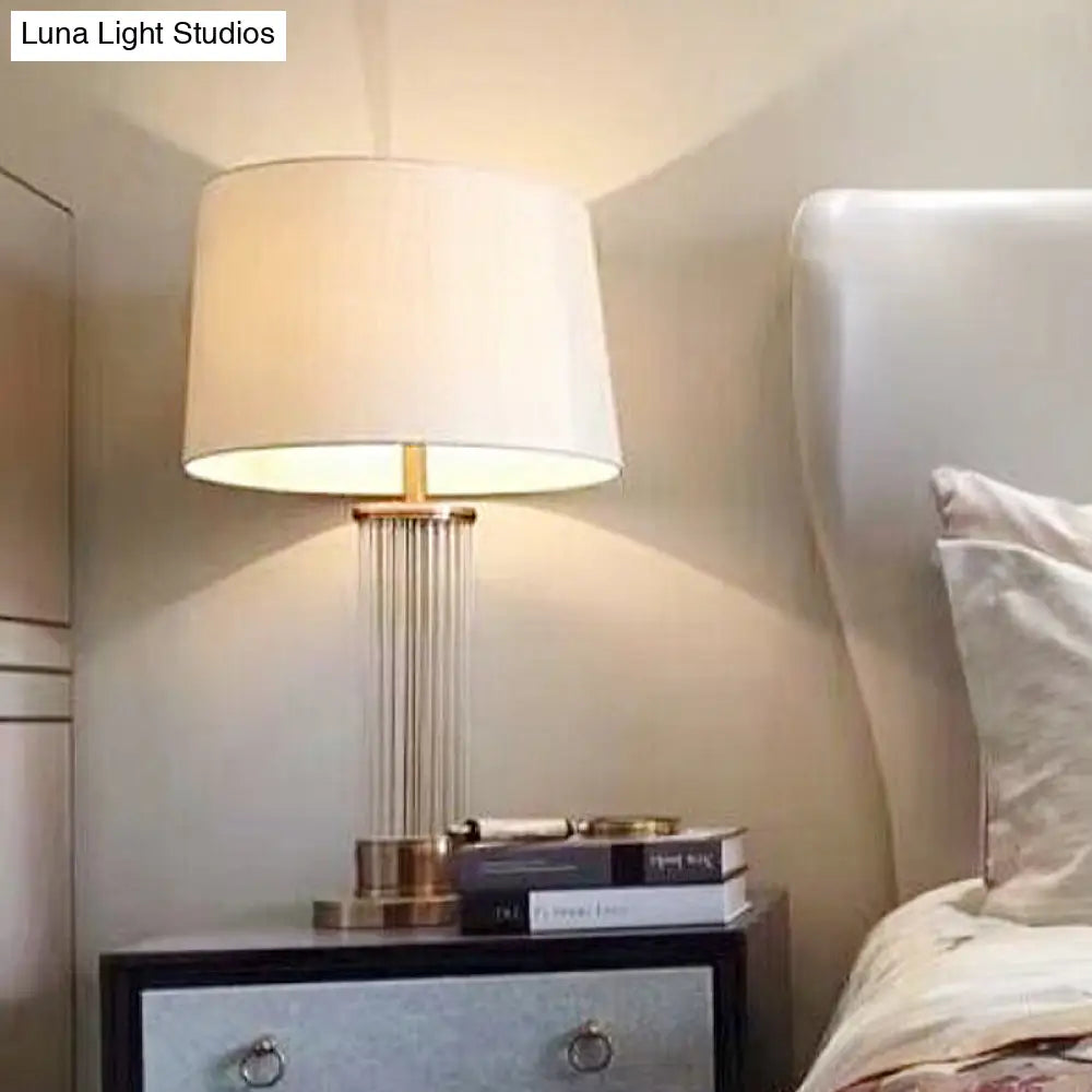 Traditional White Fabric Drum Task Lamp, Perfect for Bedroom Reading, 14"/15" Wide"