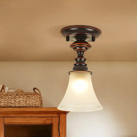 Traditional White Frosted Glass Flush Mount Ceiling Lamp with Bell Design - 1 Light for Living Room Lighting