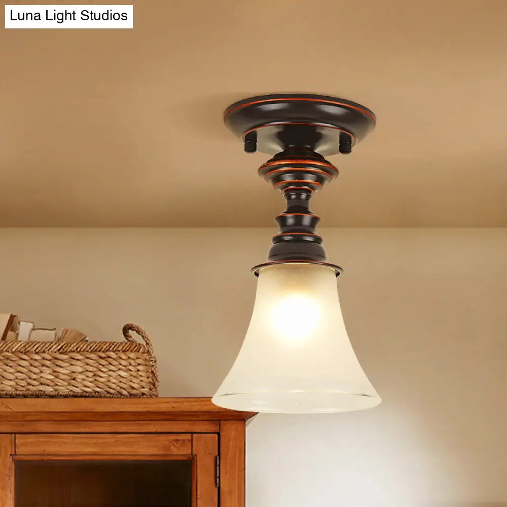 Traditional White Frosted Glass Flush Mount Ceiling Lamp with Bell Design - 1 Light for Living Room Lighting
