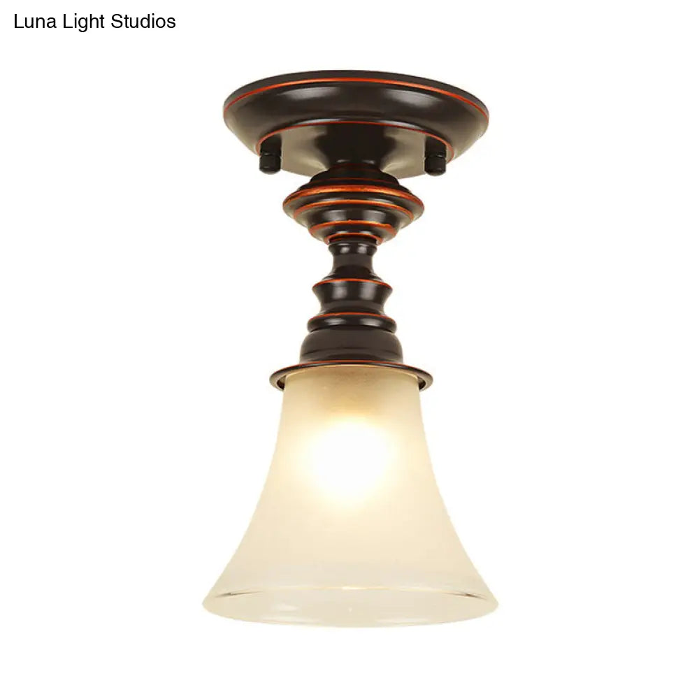 Traditional White Frosted Glass Flush Mount Ceiling Lamp with Bell Design - 1 Light for Living Room Lighting