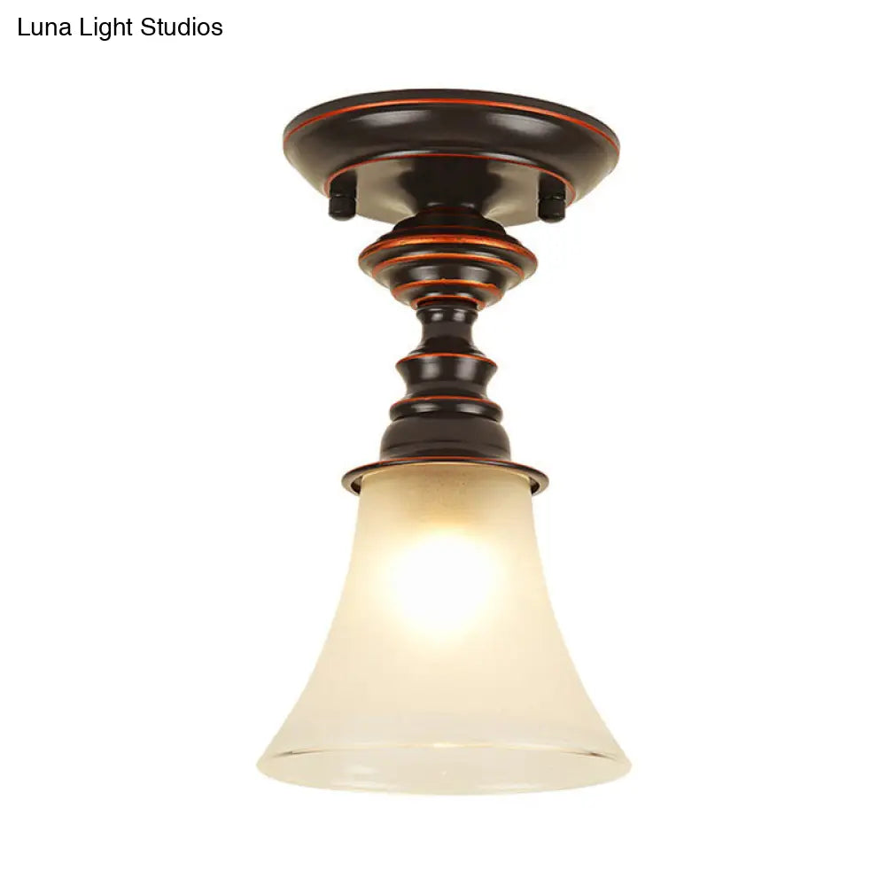 Traditional White Frosted Glass Flush Mount Ceiling Lamp with Bell Design - 1 Light for Living Room Lighting