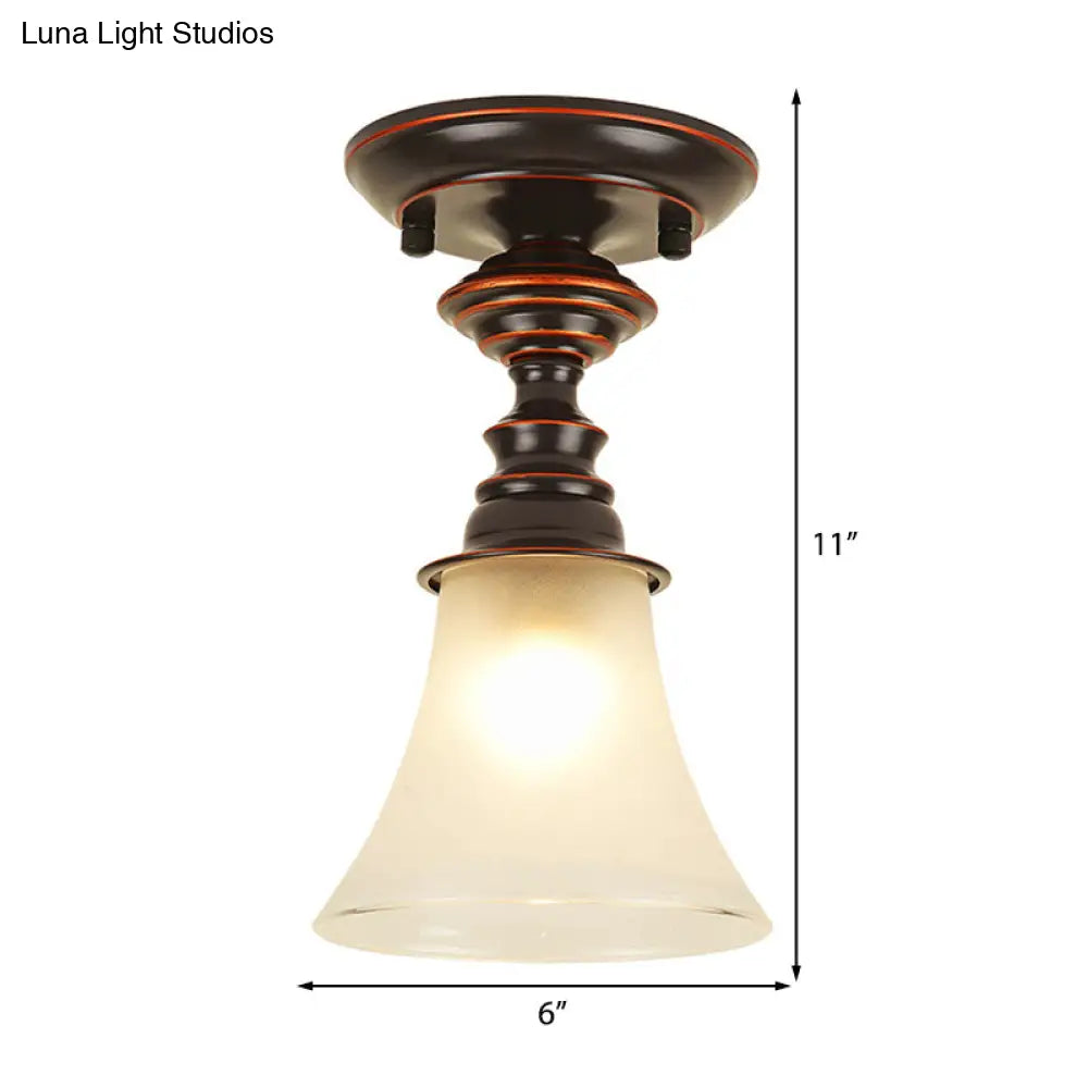 Traditional White Frosted Glass Flush Mount Ceiling Lamp with Bell Design - 1 Light for Living Room Lighting