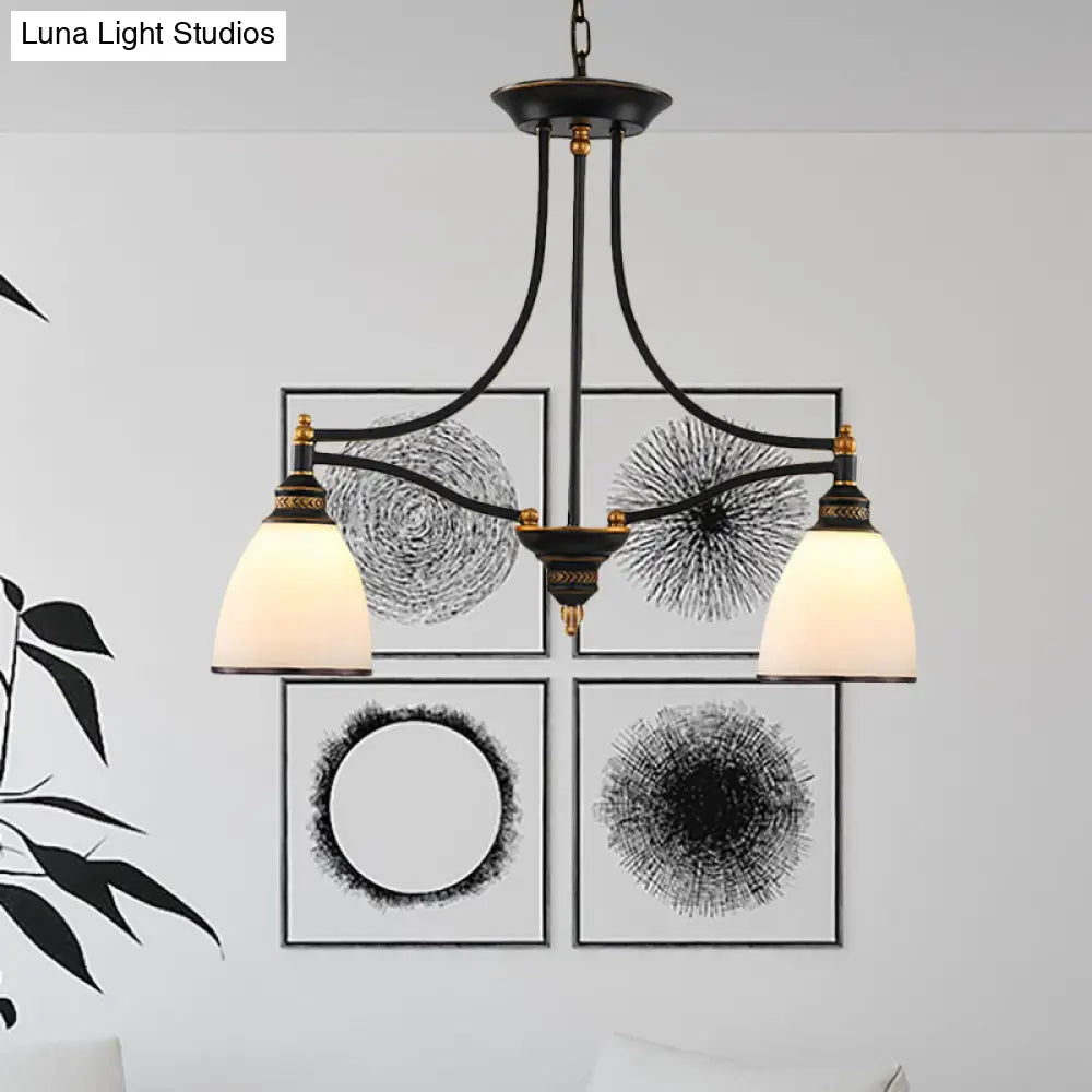 Traditional White Glass Barrel Pendant Light with 2 Lights - Black Island Hanging Lamp