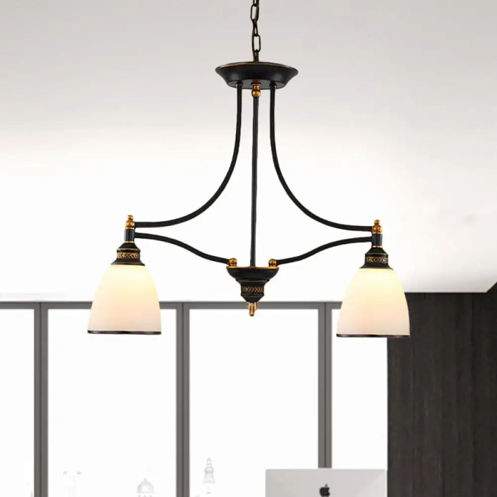 Traditional White Glass Barrel Pendant Light with 2 Lights - Black Island Hanging Lamp