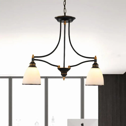 Traditional White Glass Barrel Pendant Light with 2 Lights - Black Island Hanging Lamp