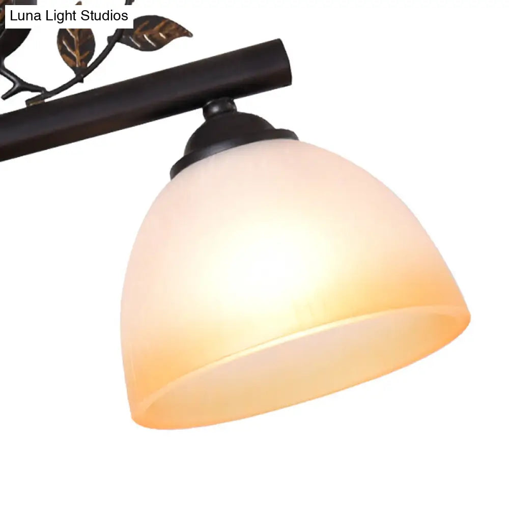 Traditional White Glass Barrel Pendant Light with Birds - 3-Light Black Dining Room Island Fixture