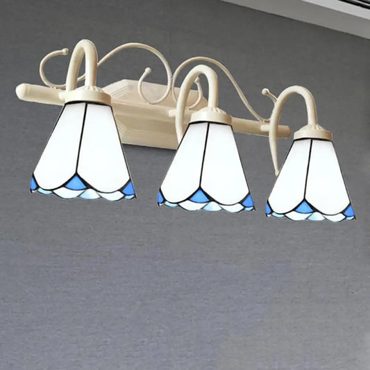 Traditional White Glass Bathroom Wall Sconce Lamp with Curved Arm - 3 Lights