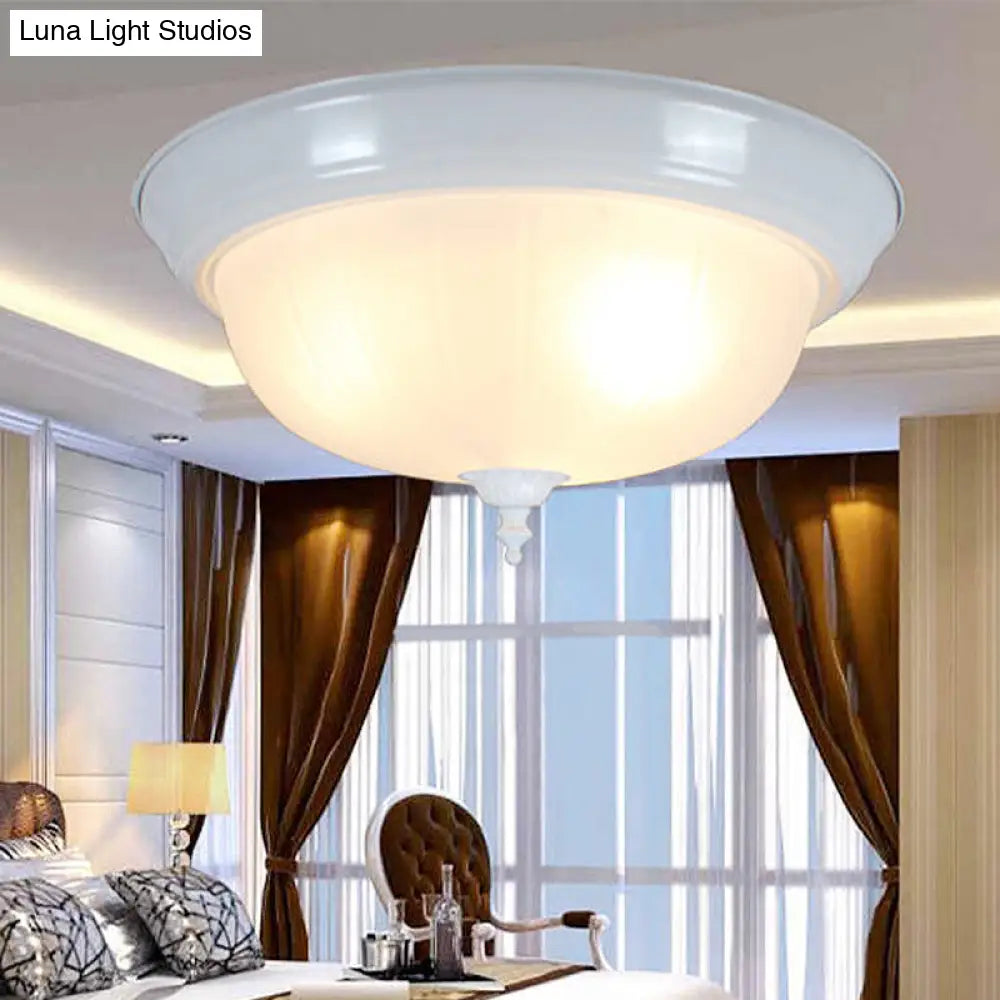 Traditional White Glass Bowl Flush Mount Lamp for Living Room, 13"/15" Wide