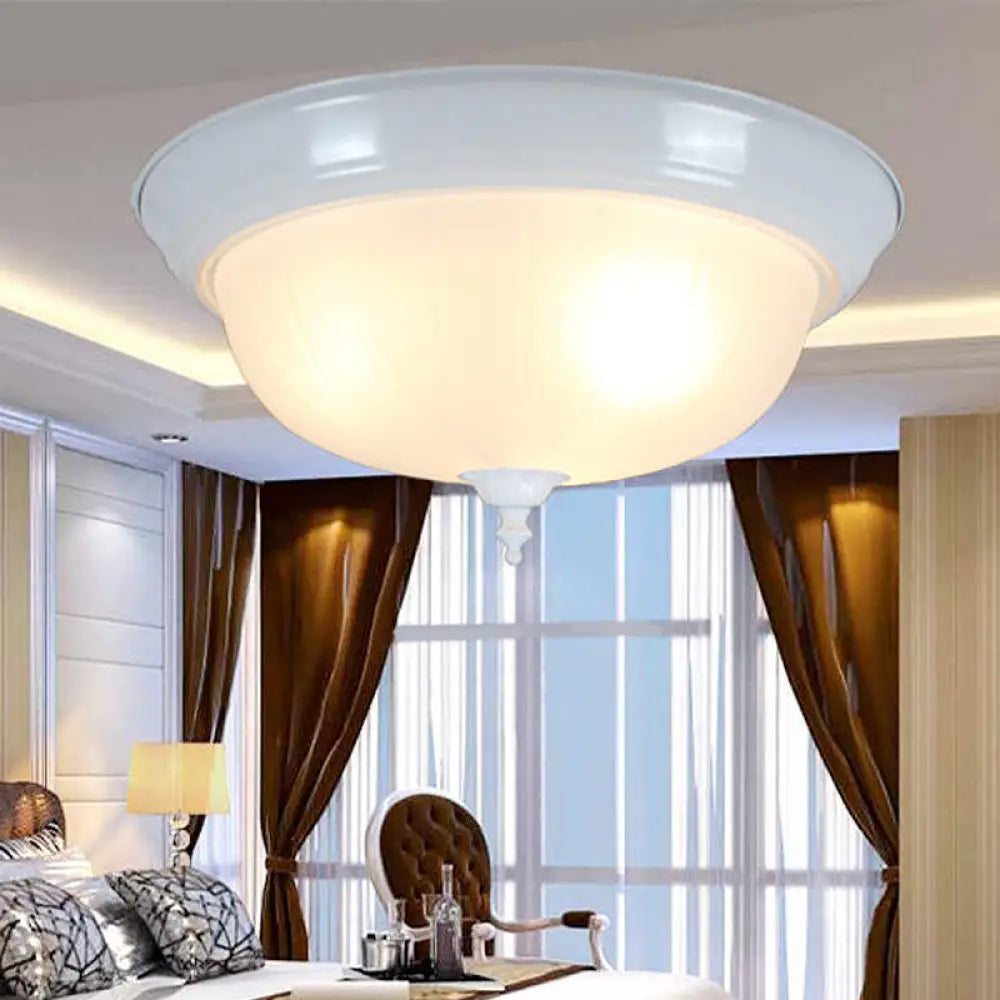 Traditional White Glass Bowl Flush Mount Lamp for Living Room, 13"/15" Wide