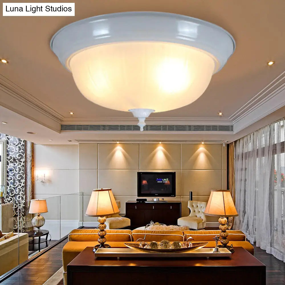 Traditional White Glass Bowl Flush Mount Lamp for Living Room, 13"/15" Wide