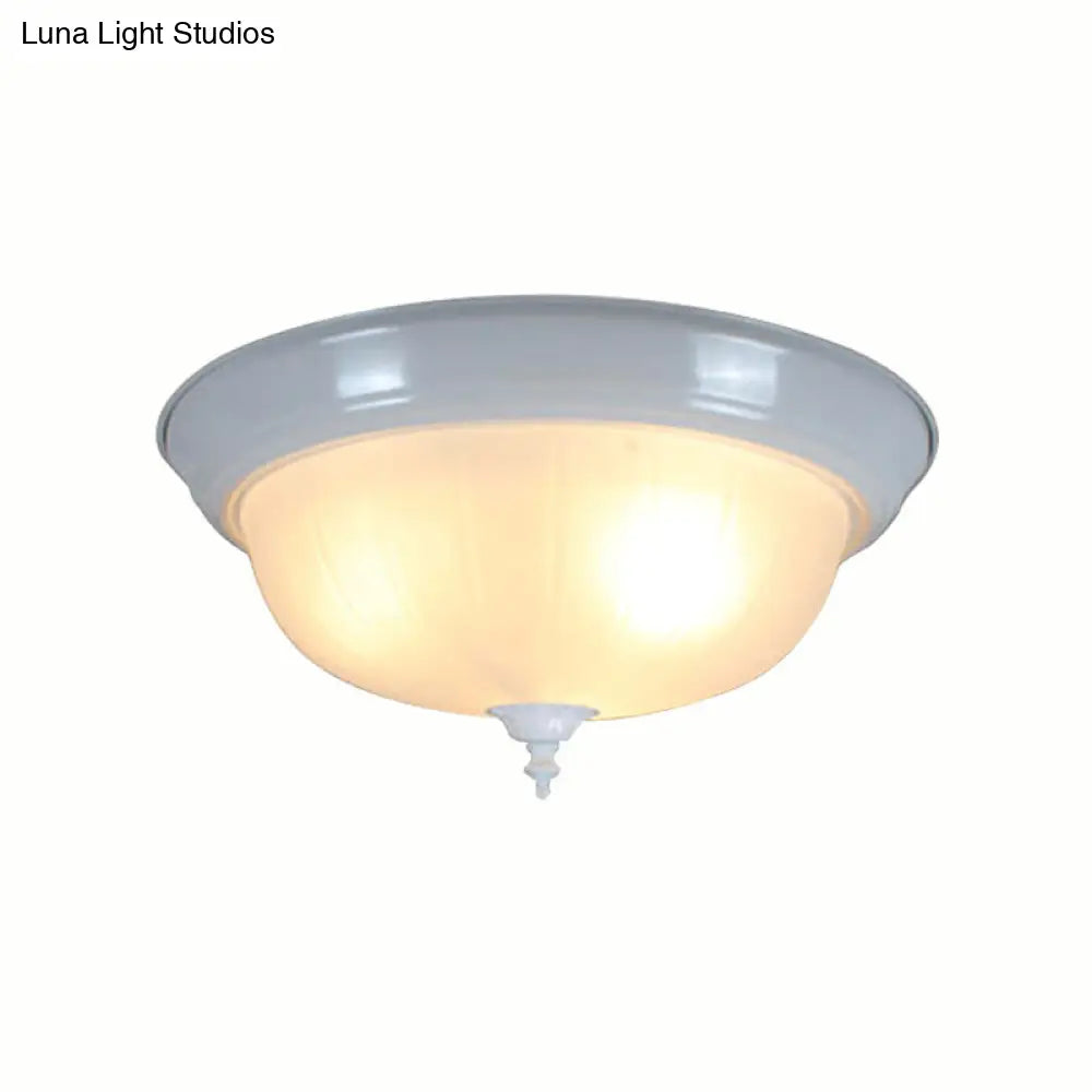 Traditional White Glass Bowl Flush Mount Lamp for Living Room, 13"/15" Wide