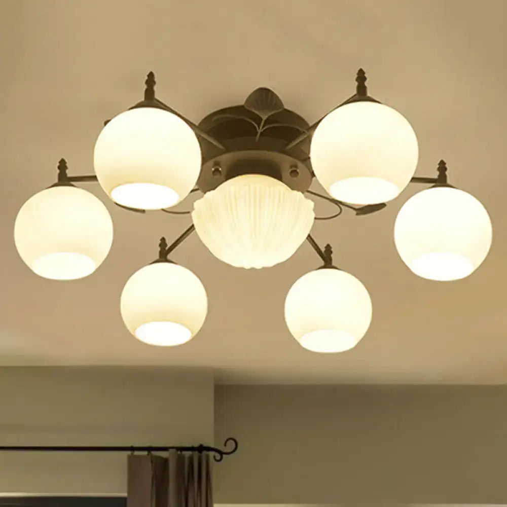 Antique bronze-finished semi mount bubble shade living room ceiling light with five frosted glass shades for 220v-240v use