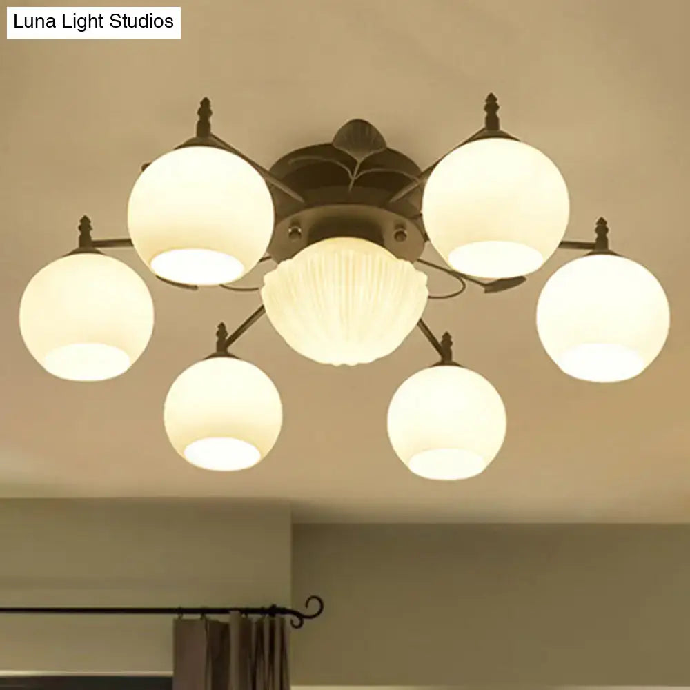 DecorBites™ semi mount bubble shade living room ceiling light with five frosted glass shades in black metal frame 220v-240v