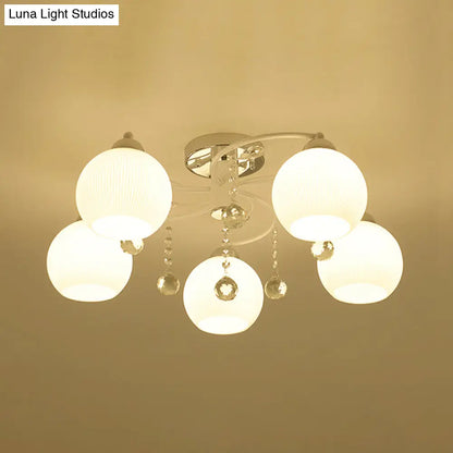 DecorBites™ DecorBites™ Traditional White Glass Ceiling Lamp with Crystal Draping - 3/5 Head Flush Mount
