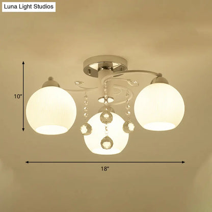 DecorBites™ DecorBites™ Traditional White Glass Ceiling Lamp with Crystal Draping - 3/5 Head Flush Mount