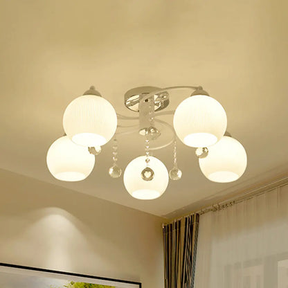 DecorBites™ DecorBites™ Traditional White Glass Ceiling Lamp with Crystal Draping - 3/5 Head Flush Mount