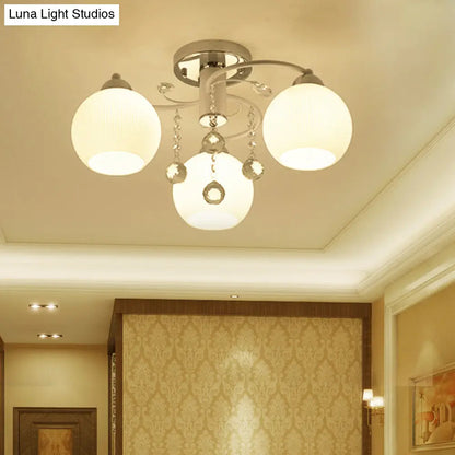 DecorBites™ DecorBites™ Traditional White Glass Ceiling Lamp with Crystal Draping - 3/5 Head Flush Mount
