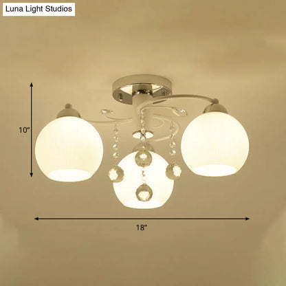 DecorBites™ DecorBites™ Traditional White Glass Ceiling Lamp with Crystal Draping - 3/5 Head Flush Mount