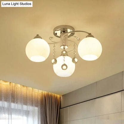 DecorBites™ DecorBites™ Traditional White Glass Ceiling Lamp with Crystal Draping - 3/5 Head Flush Mount