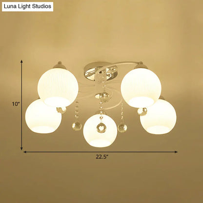 DecorBites™ DecorBites™ Traditional White Glass Ceiling Lamp with Crystal Draping - 3/5 Head Flush Mount