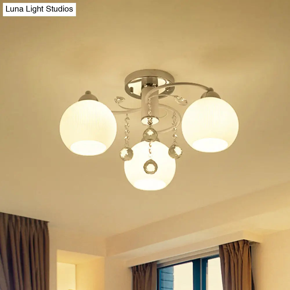 Traditional White Glass Ceiling Lamp with Crystal Draping - 3/5 Head Flush Mount