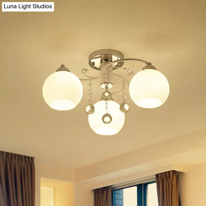 DecorBites™ DecorBites™ Traditional White Glass Ceiling Lamp with Crystal Draping - 3/5 Head Flush Mount