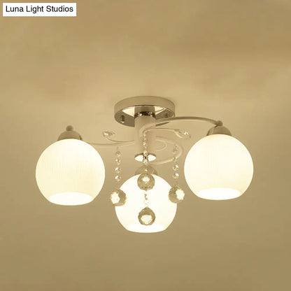 DecorBites™ DecorBites™ Traditional White Glass Ceiling Lamp with Crystal Draping - 3/5 Head Flush Mount