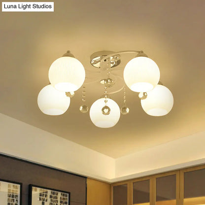 DecorBites™ DecorBites™ Traditional White Glass Ceiling Lamp with Crystal Draping - 3/5 Head Flush Mount