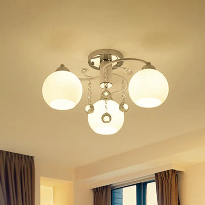 DecorBites™ DecorBites™ Traditional White Glass Ceiling Lamp with Crystal Draping - 3/5 Head Flush Mount
