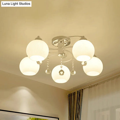 DecorBites™ DecorBites™ Traditional White Glass Ceiling Lamp with Crystal Draping - 3/5 Head Flush Mount
