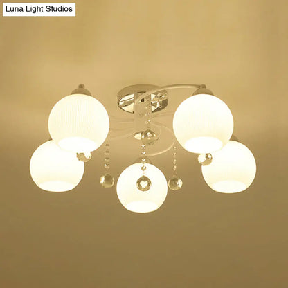 DecorBites™ DecorBites™ Traditional White Glass Ceiling Lamp with Crystal Draping - 3/5 Head Flush Mount