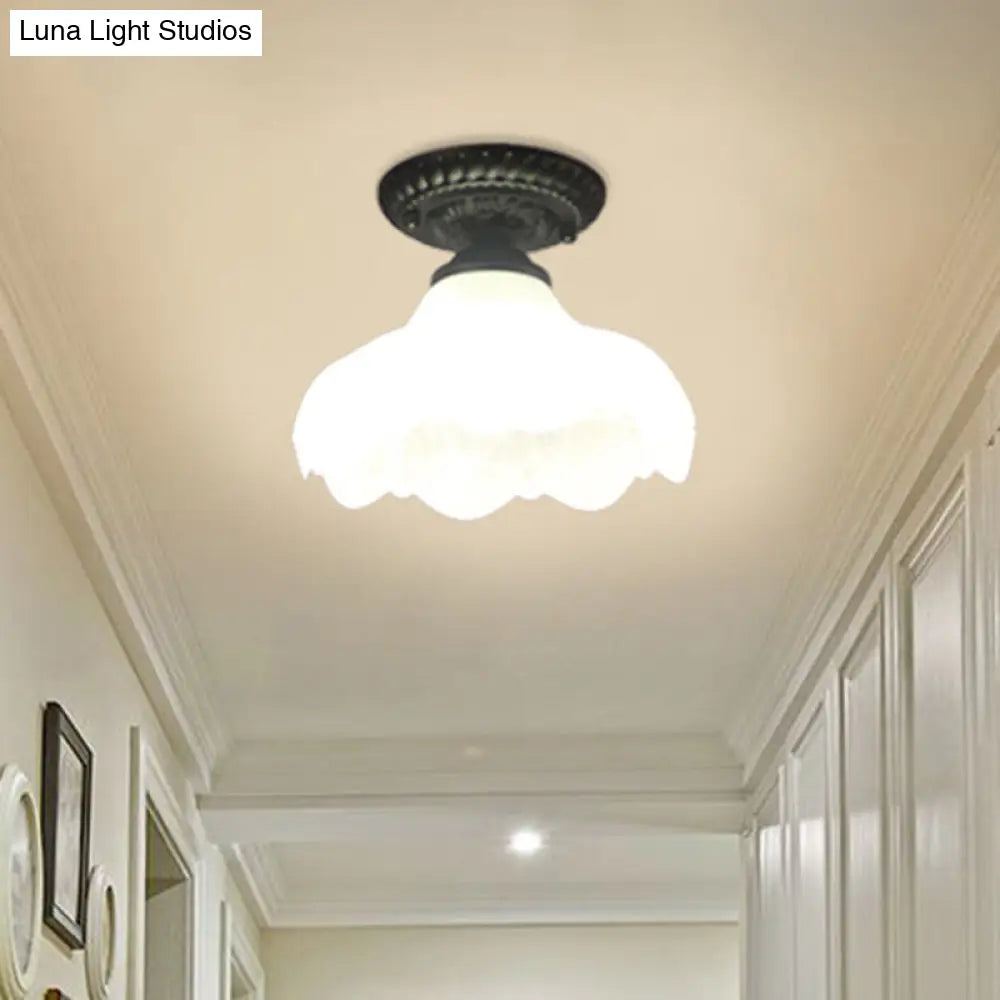 Traditional White Glass Ceiling Mounted Flush Mount Lamp for Corridor