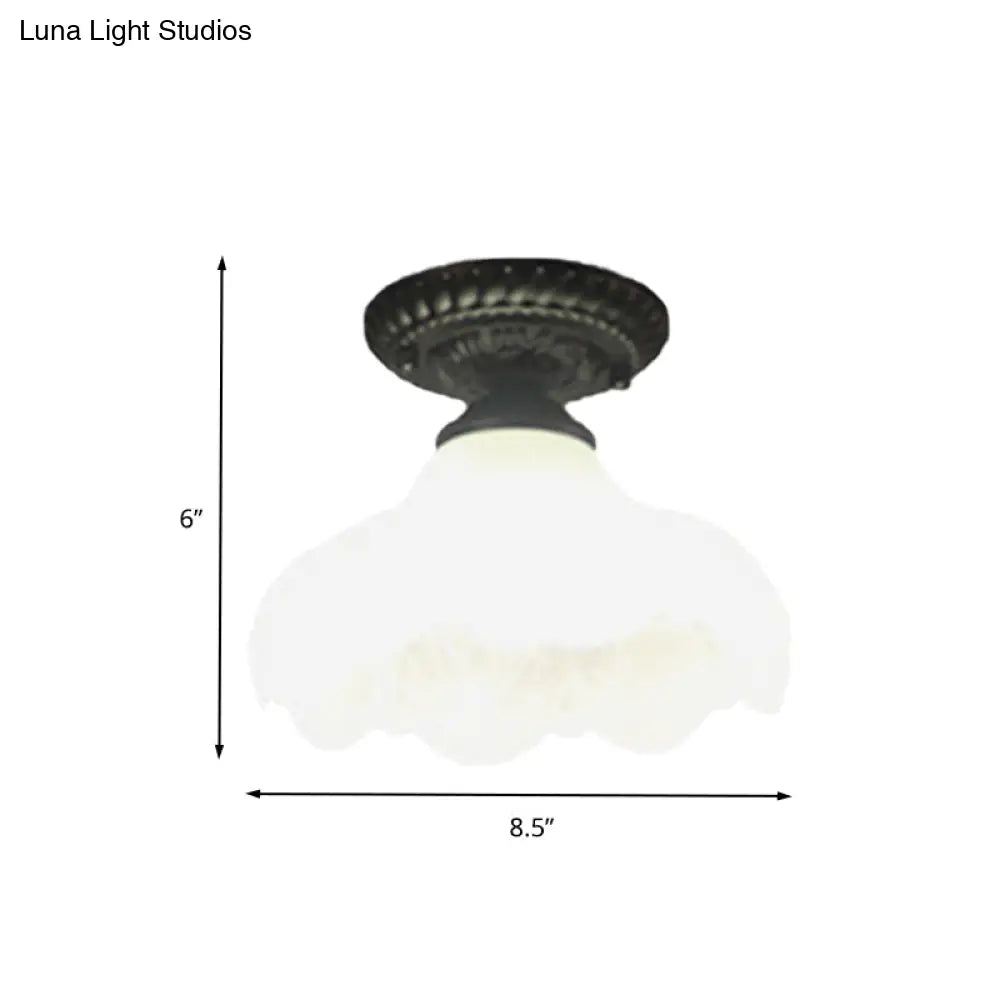Traditional White Glass Ceiling Mounted Flush Mount Lamp for Corridor